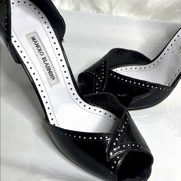 Manolo Blahnik Black Peep-Toe Heels - Picture 1 of 12